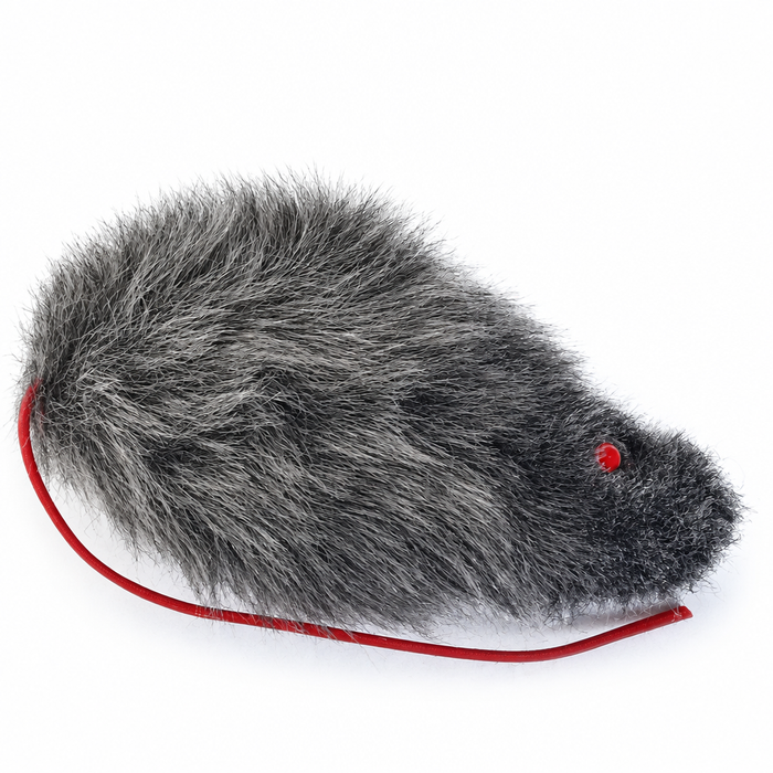 Gray finger mouse puppet on white background, enhanced clarity