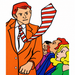 Pop Up Tie illustration with a red-and-white striped tie and spectators.