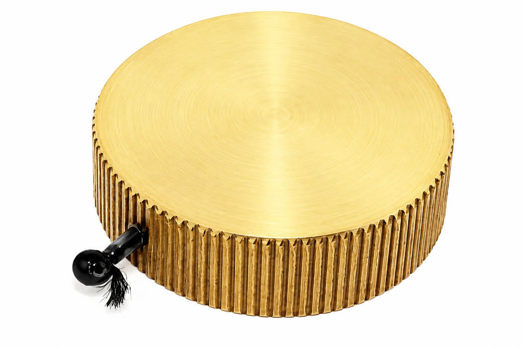 Enhanced brass large reel on white background