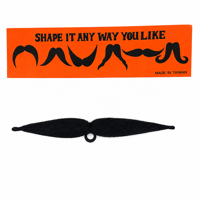 Six Way Mustache product display with orange shape guide and black mustache
