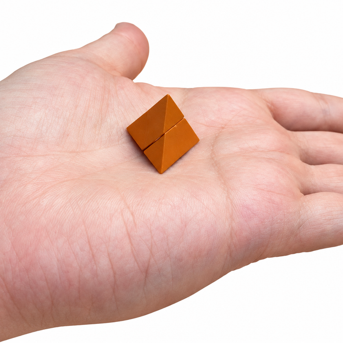 Micro pyramid puzzle resting on a hand