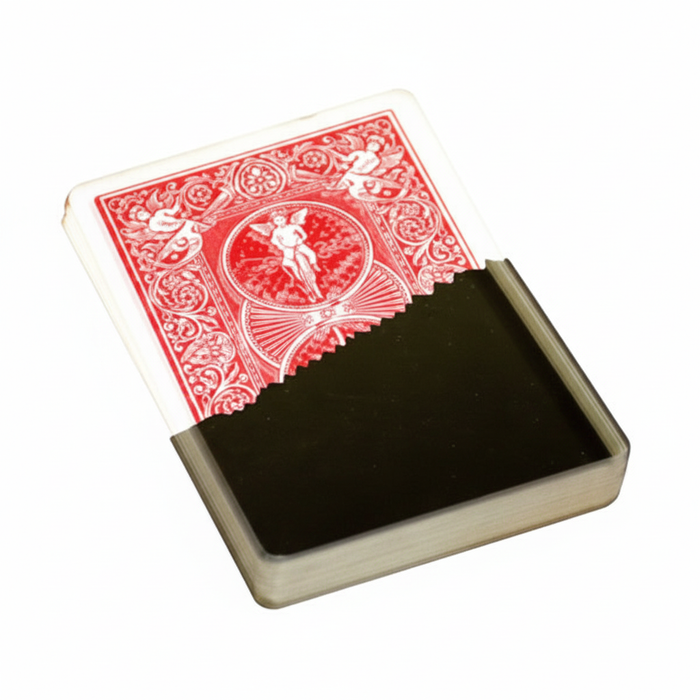 Glass Card Deck with crisp clear plastic block and card on a white background