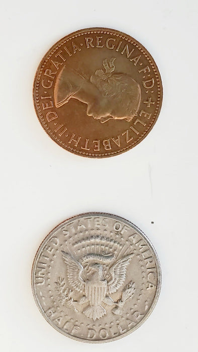 Copper Silver Half - US $0.50 and English Penny (Sterling)