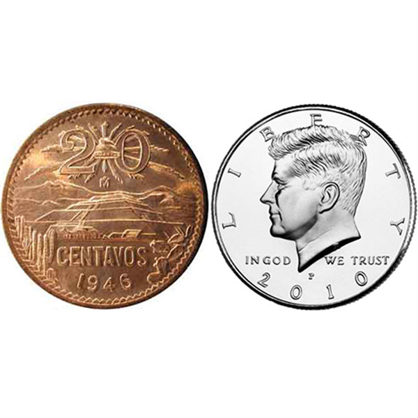 Scotch and Soda with Mexican Centavo and Kennedy Half (Sterling)